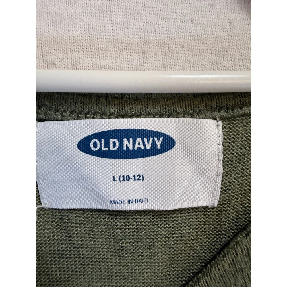 Old Navy Kids Camo Long Sleeve Scoop Neck Curved Hem Top Green L 10-12 1156